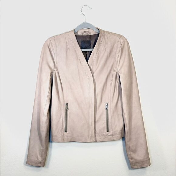 Joie Kellyn Opal Leather Taupe Cream Jacket  Zipper Size M - Picture 9 of 15
